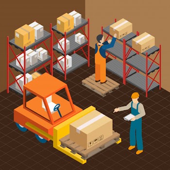 In the warehouse composition Free Vector