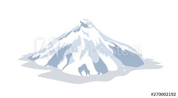 Inactive or dormant volcano covered by snow, ice or glacier isolated on white background