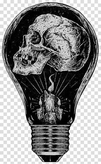 Incandescent light bulb Drawing Skull Calavera, Dark skull transparent background PNG clipart