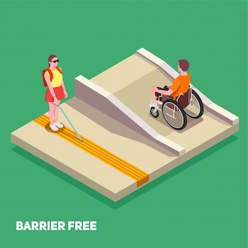 Inclusive education composition with boy in wheelchair and girl with white cane 3d isometric Free Vector