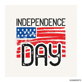 Independence Day inscription handwritten with elegant font against hand drawn national American flag on background