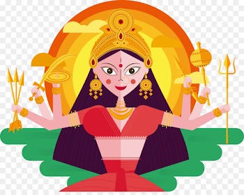 India Durga Puja Navaratri Thai Pongal Diwali - Vector six-armed goddess 