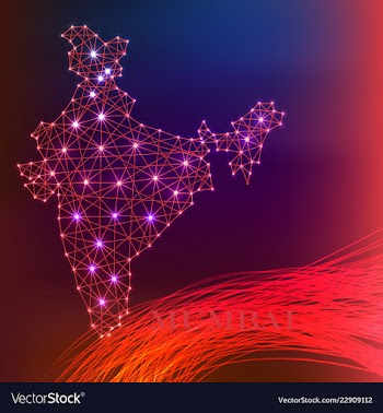 India map of polygonal mosaic lines rays and vector image