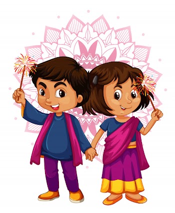 Indian boy and girl with mandala pattern in Free Vector