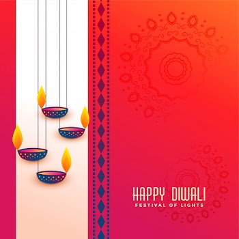 Indian diwali festival greeting with hanging diya design Free Vector
