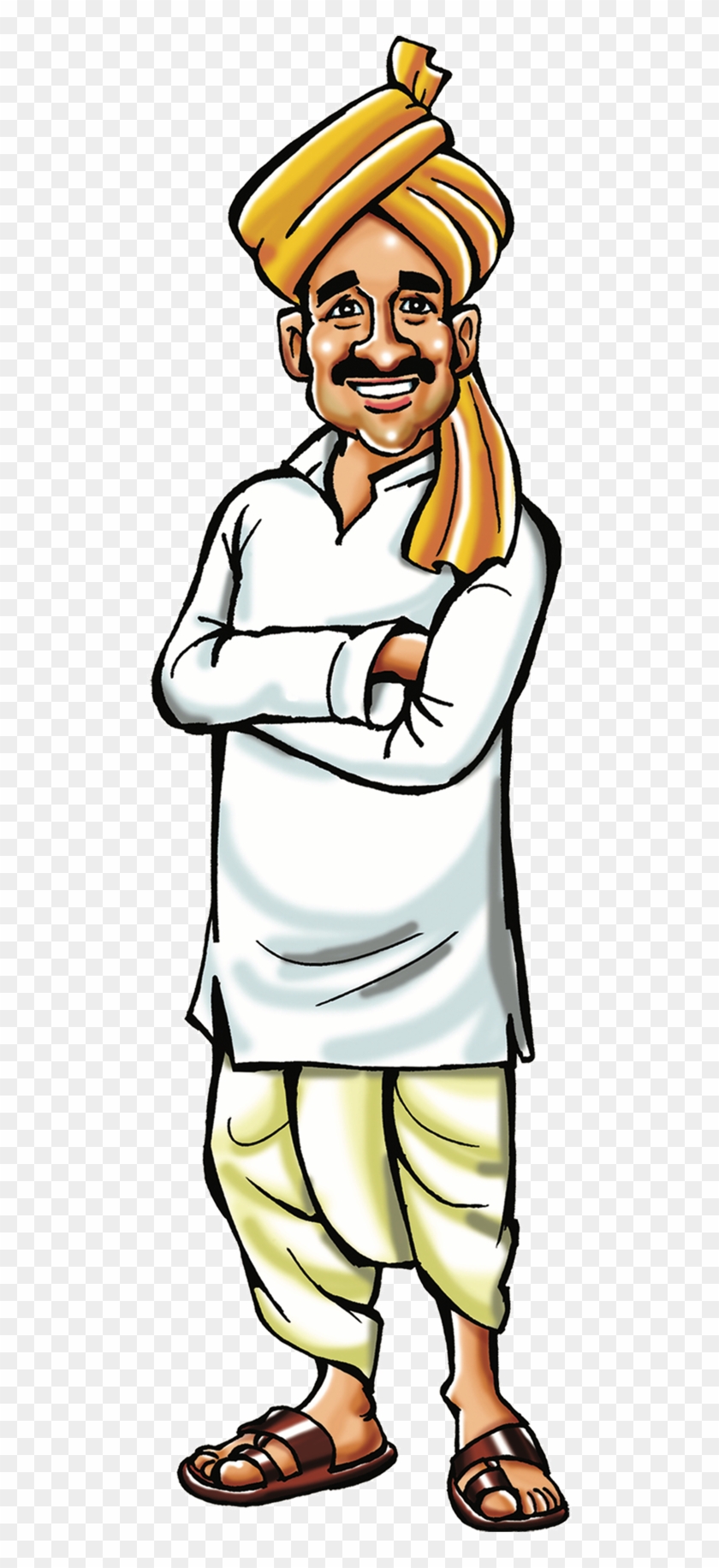 Indian Farmer Ploughing Clipart - Line Art