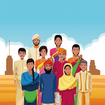 Indian group of india cartoon Free Vector