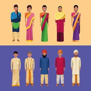 Indian group of india cartoon Free Vector