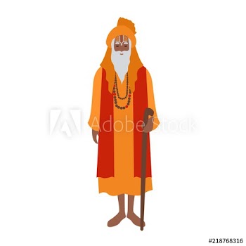 Indian guru wearing turban and traditional clothes, holding cane