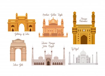 Indian set temples architecture Free Vector