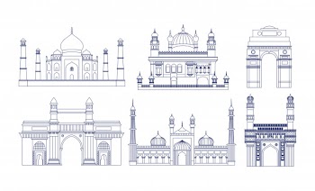 Indian set temples architecture Free Vector