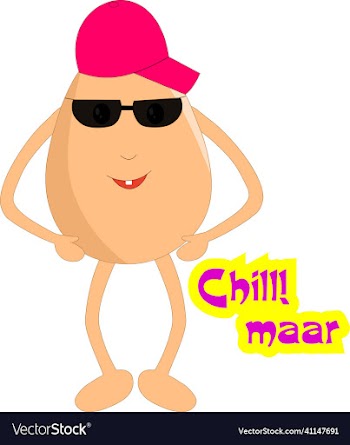 indian-themed egg cartoon is saying just chill