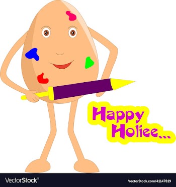 indian themed egg cartoon saying happy holi