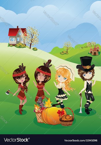 Indians and Pilgrims on Meadow vector image