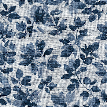 Indigo Floral Print on Woven Denim Fabric