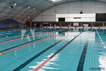 Indoor swimming pool with lane markers