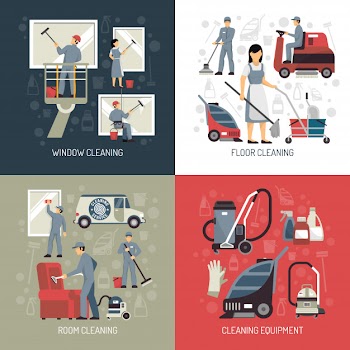Industrial cleaning flat elements and characters Free Vector