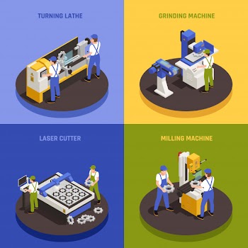 Industrial machinery concept icons set with milling machine symbols isometric isolated Free Vector