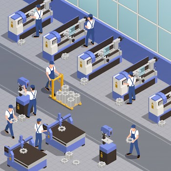 Industrial machinery  with plant equipment symbols isometric Free Vector