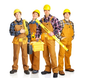 Industrial workers people. Isolated over white background