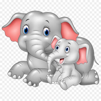 Infant Cartoon Mother Illustration - Gray elephant 