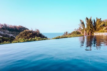 infinity pool beside trees during daytime photo