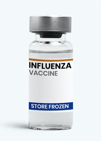 Influenza vaccine injection bottle with store frozen label