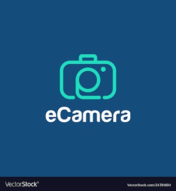 Initial e with camera icon logo vector image