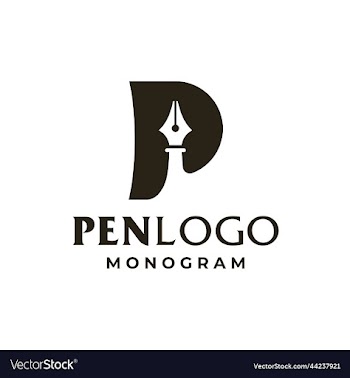 initial letter p with pen writer logo design
