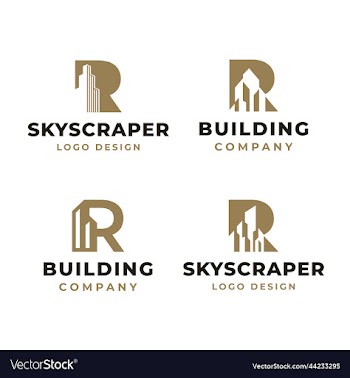 initial letter r with architecture city building