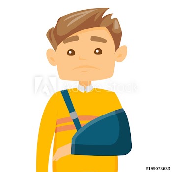 Injured caucasian white man wearing an arm brace