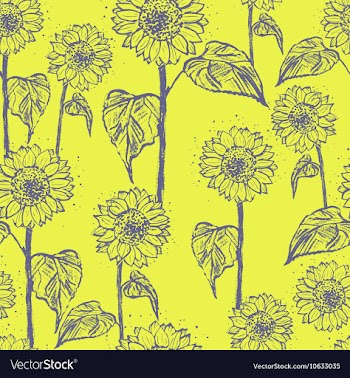 Ink hand drawn sunflowers seamless pattern vector image