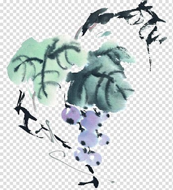 Ink wash painting Auglis Grape Watercolor painting, Freehand grapes transparent background PNG clipart