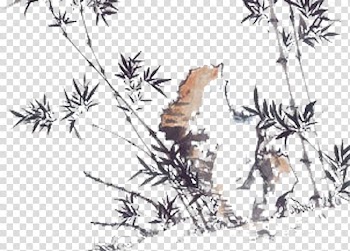 Ink wash painting Bamboo Chinese painting Shan shui Watercolor painting, Bamboo stone material transparent background PNG clipart