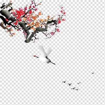 Ink wash painting Chinese painting Gongbi Chinoiserie Shan shui, Plum crane transparent background PNG clipart