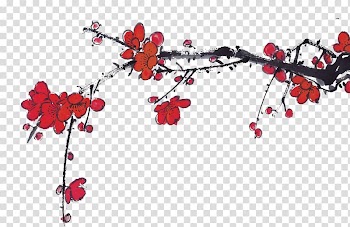 Ink wash painting Chinoiserie, Plum flower transparent background PNG clipart
