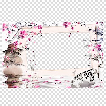 Ink wash painting, Ink Plum Frame transparent background PNG clipart