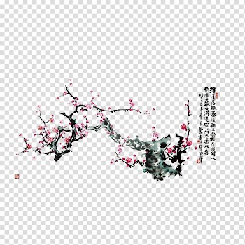 Ink wash painting Plum blossom Bird-and-flower painting, Plum flower transparent background PNG clipart