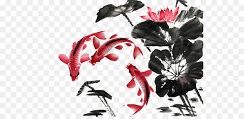 Ink wash painting Shan shui Chinese painting - Ink lotus fish 