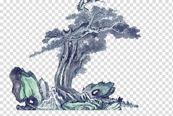 Ink wash painting Shan shui Watercolor painting, Ink Rock Hill transparent background PNG clipart