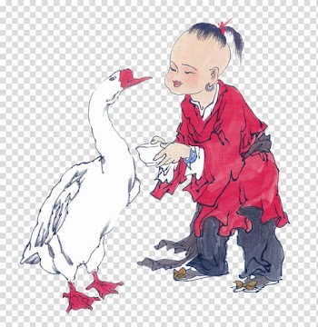 Ink wash painting Watercolor painting Child, Child feeding geese transparent background PNG clipart