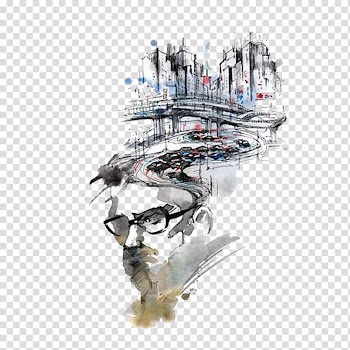 Ink wash painting Watercolor painting Drawing Canvas, Retro Cartoon Painting city transparent background PNG clipart