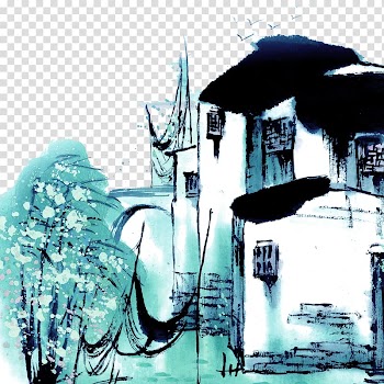 Ink wash painting Watercolor painting, Retro house transparent background PNG clipart