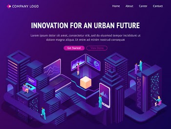 Innovation for urban future isometric landing page Free Vector