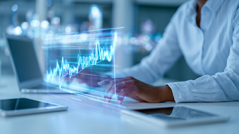 Innovative Fintech Workspace with Digital Growth Charts