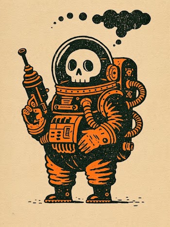 Inquisitive Skull Astronaut Pondering in Space