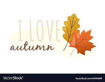 inscription i love autumn and two autumn leaves