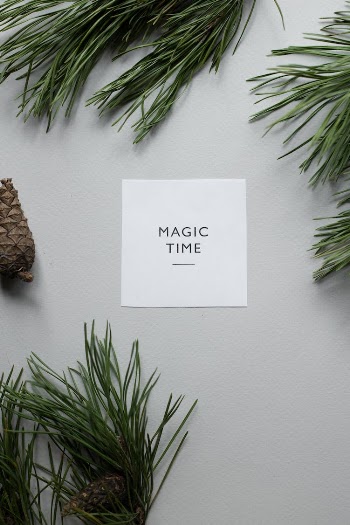 Inscription on holiday card near branches