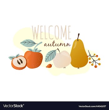 inscription welcome autumn and autumn fruits