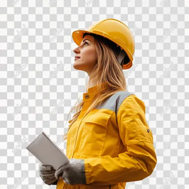 Inspecting Progress: A Woman in Yellow Uniform